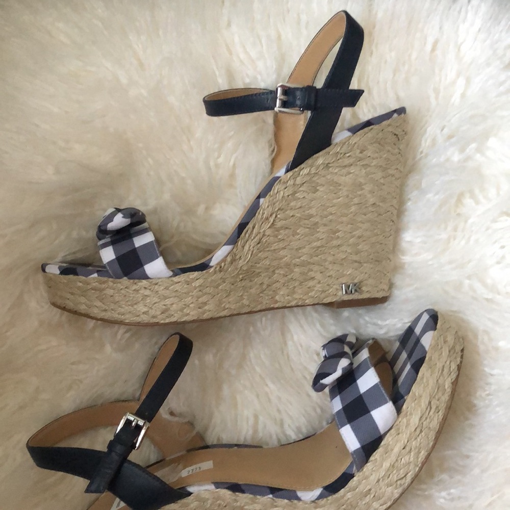 MICHAEL Michael Kors Pippa Gingham Espadrille Wedge Sandals - Picture 2 of 9